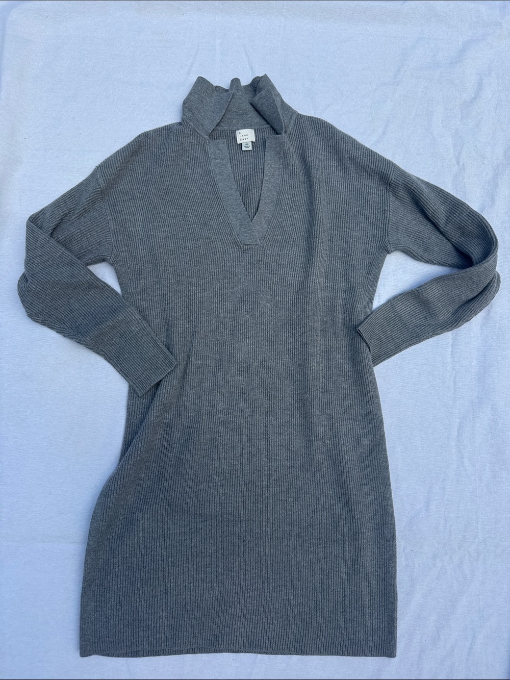 A new day Grey Ribbed V-Neck Sweater Dress